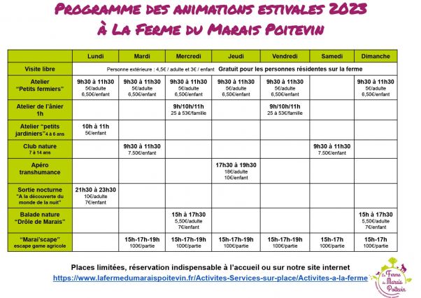 Programme animations estivales 2023